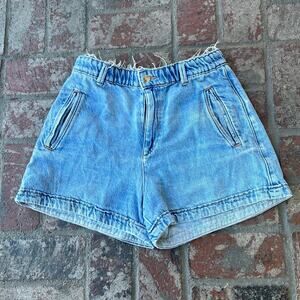 Zara Denim Jean Shorts Zip Fly Pockets Frayed Waist Medium Wash Size 6